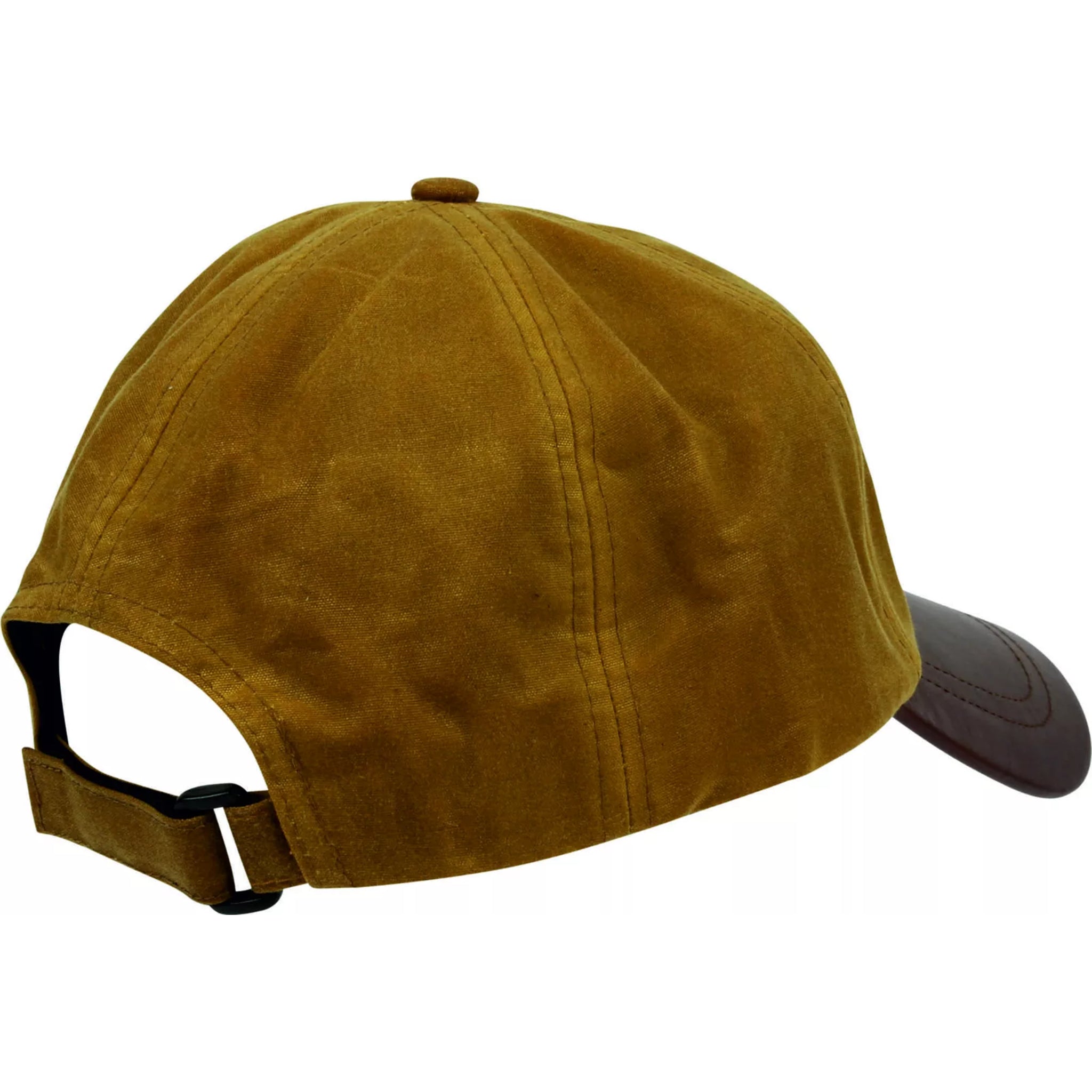 Men's wax baseball cap with brown leather peak, water-resistant outdoor hat in tan brown